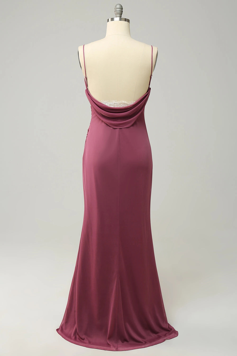 Mermaid Cowl Neck Spaghetti Strap Ruched Cowl Back Chiffon Maxi Plus Size Bridesmaid Dress