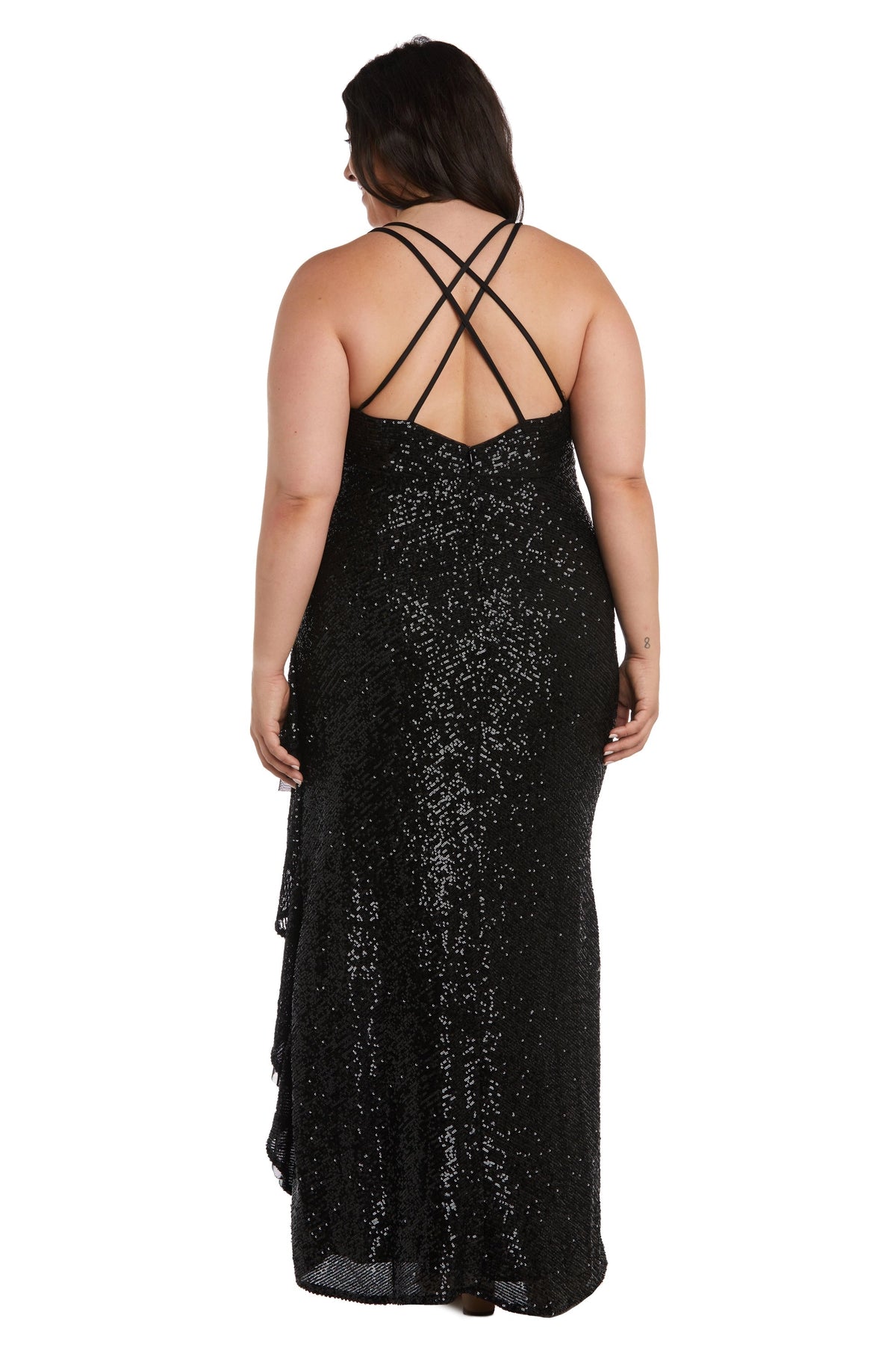 Chic Plus Size Sheath V-Neck Crisscross Long Sequin Evening Dress