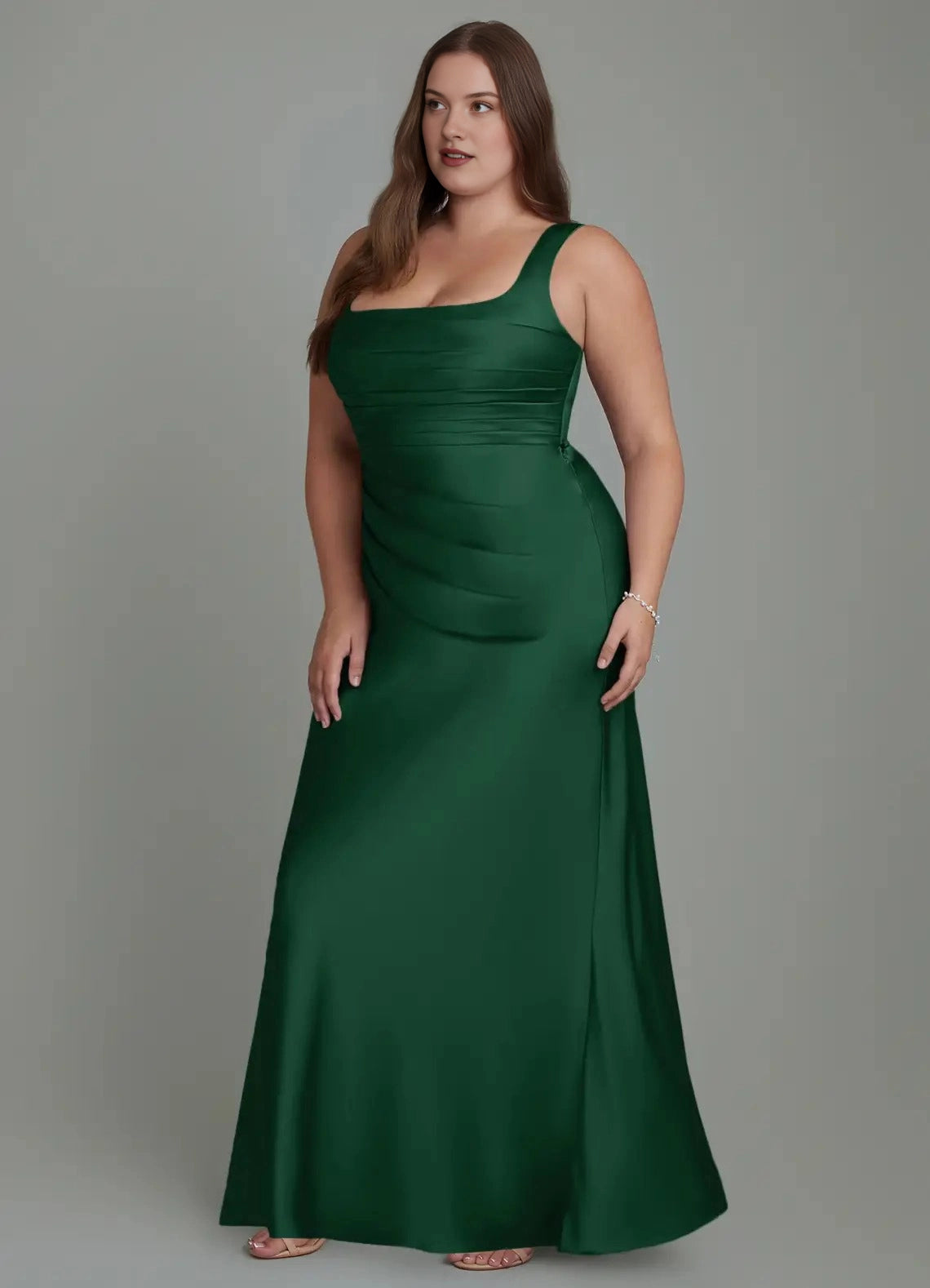 Elegant Mermaid Square-Neck Sleeveless Lace-Up-Back Floor-Length Plus Size Bridesmaid Dress
