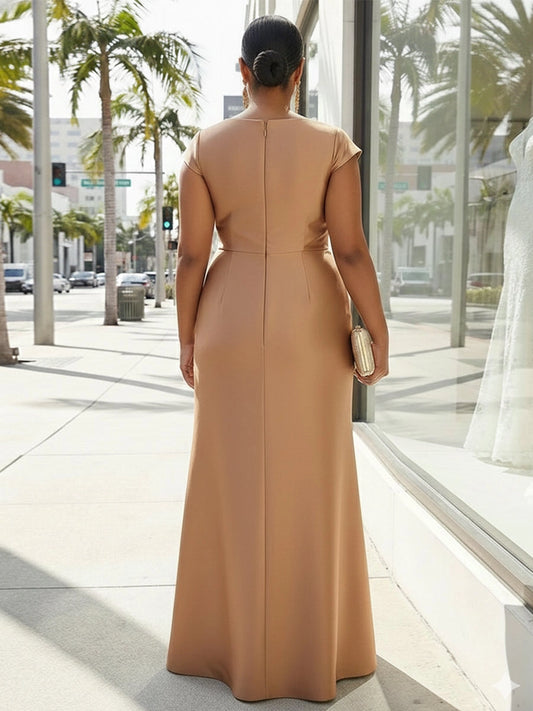 Roselledress satin formal dress plus size plain back invisible zipper mother of bride long dress back view