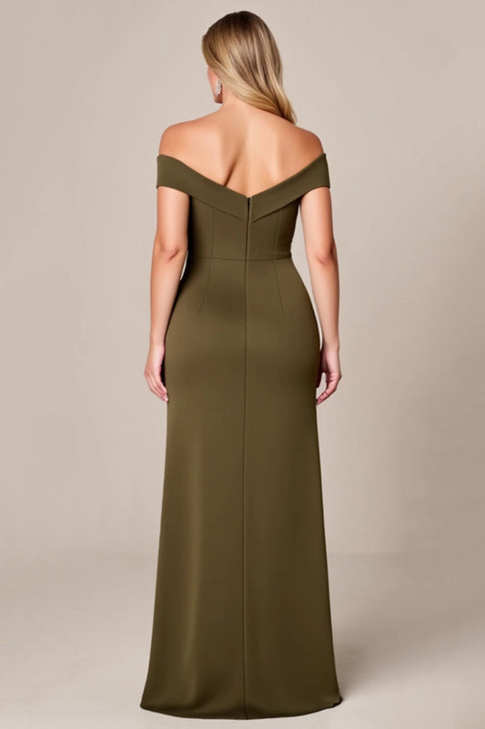 Roselledress crepe plus size formal dress back view, off-shoulder solid back zipper closure sleek mermaid evening gown