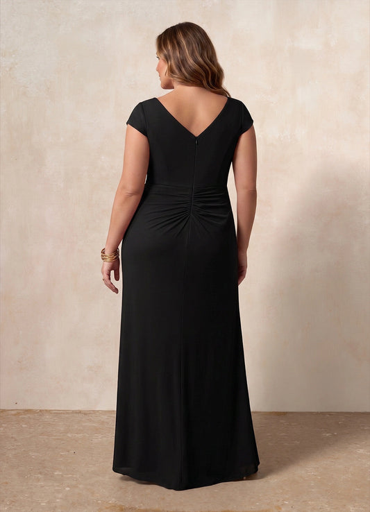 roselledress curvy black sheath formal dress ruffled side slit wedding guest long dress