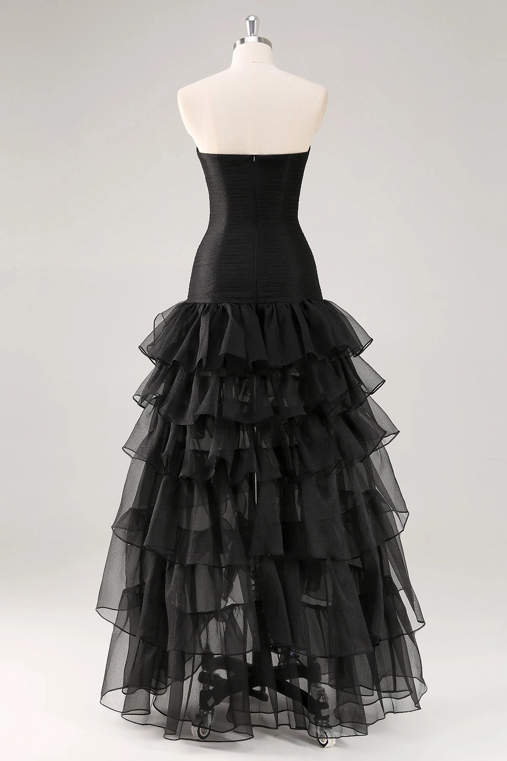 Black Plus Size A-Line Strapless Straight Back Hi-Lo Long Prom Dress