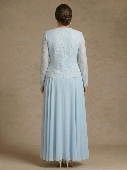 Roselledress lace formal gown plus size back zipper matching long sleeve jacket maxi dress back view