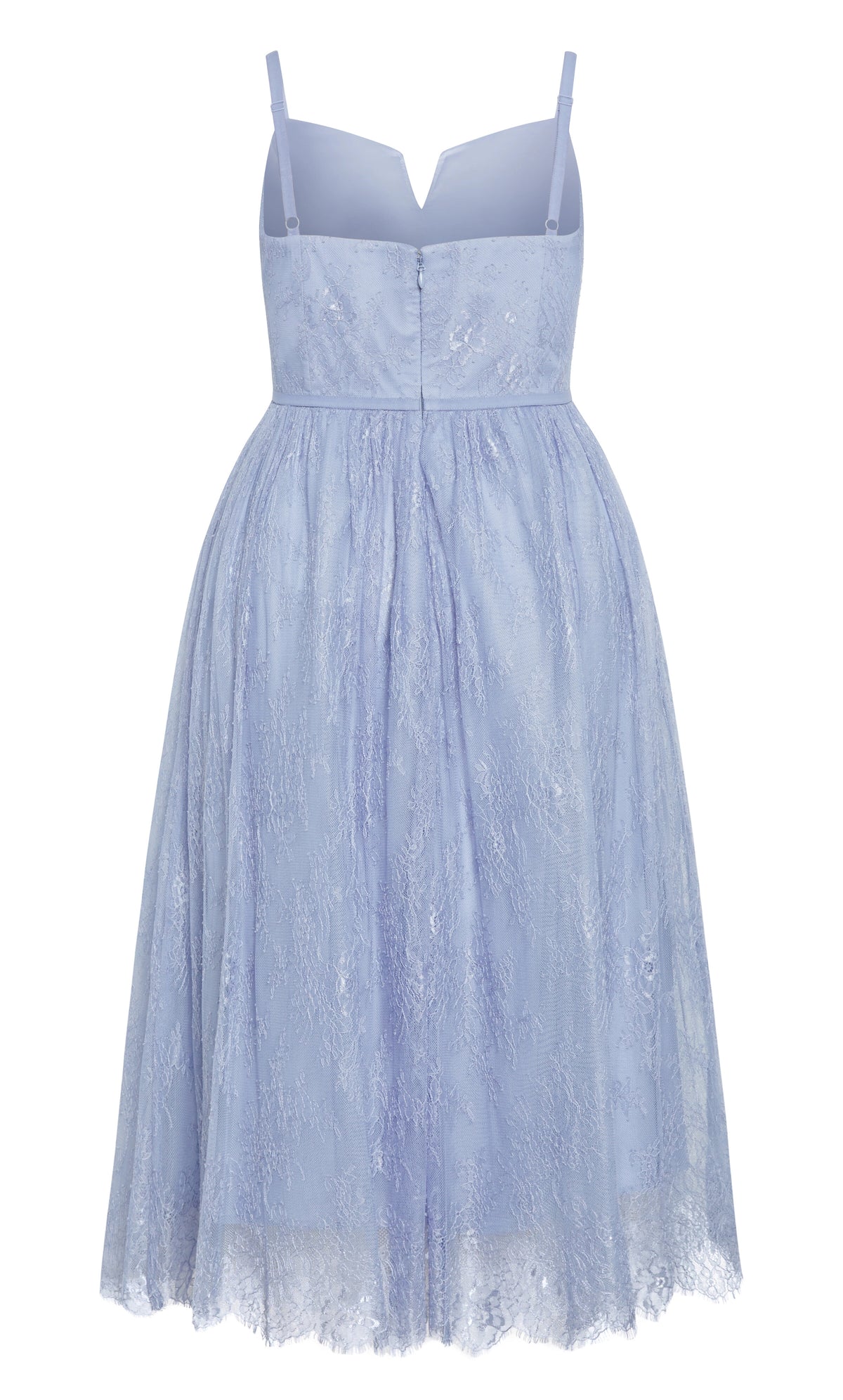 Dusty Blue Lace Spaghetti Strap Midi Plus Size Wedding Guest Dress