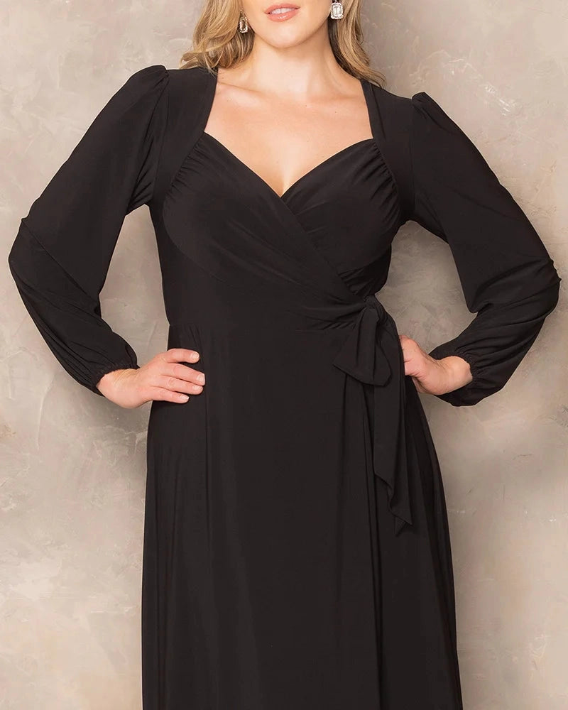 Roselledress Long‑Sleeve Wrap Maxi Plus Size Wedding Guest Dress