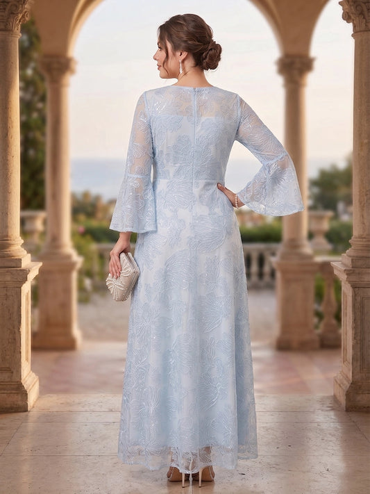 Back view RoselleDress pale blue curvy lace gown full sheer lace back zipper long wedding mother formal dress