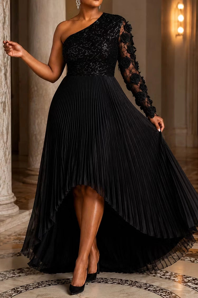 RoselleDress Glamorous High Low One Shoulder Long Sleeve Back Zipper Plus Size Prom Dress