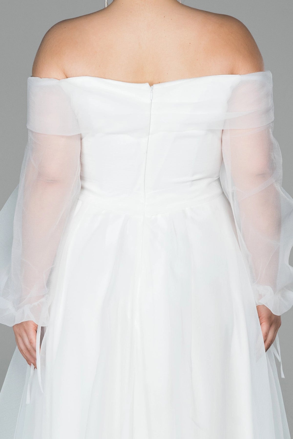 Glamorous Plus Size A-Line Off Shoulder Puff Sleeve Zipper Back Evening Dress