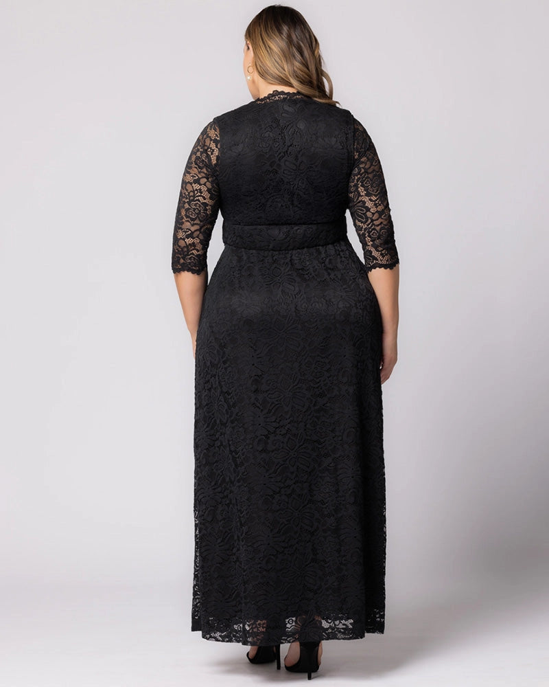 A-Line V-Neck Three-Quarter Sleeve Zip-Back Mother of the Bride Dress