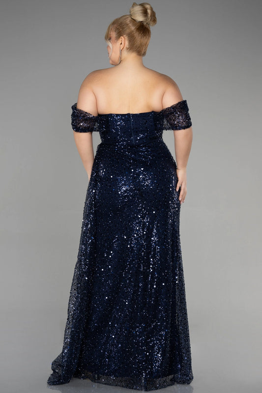 Glamorous Plus Size Sheath Off Shoulder Sequin Zipper Back Long Evening Dress
