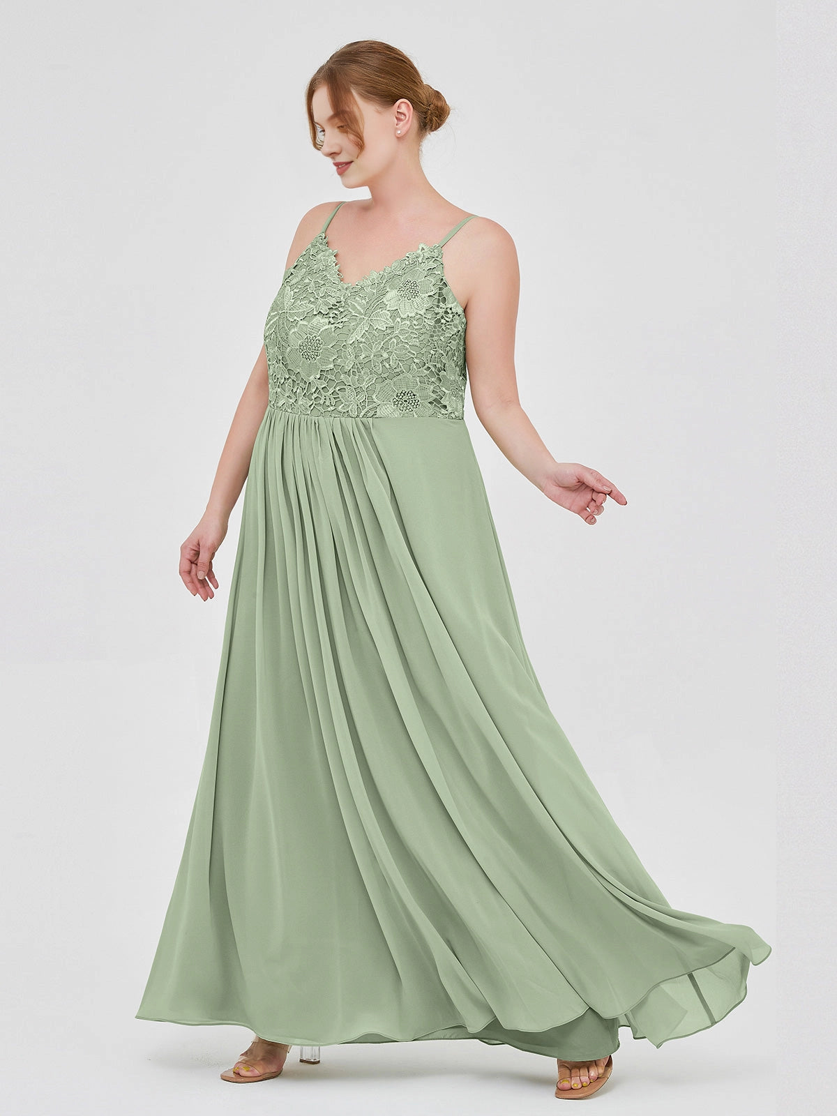 Romantic Chiffon A-Line V-Neck Sleeveless Cross-Back Floor-Length Plus Size Bridesmaid Dress