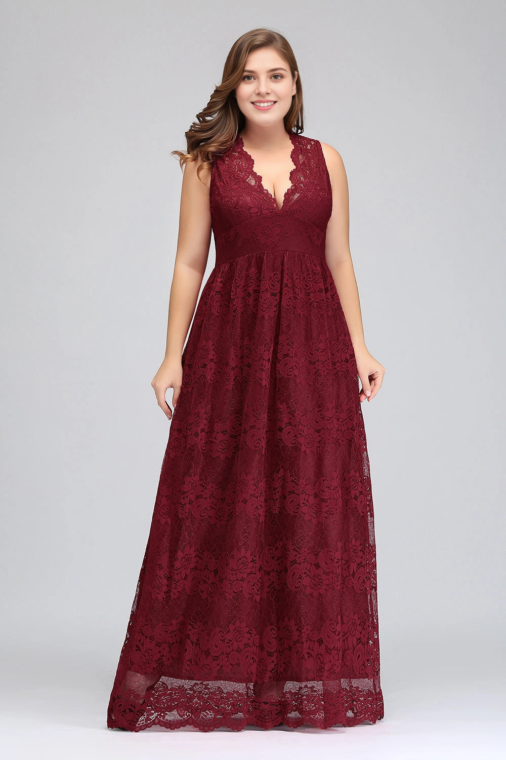 Roselledress Romantic A-Line V-Neck Sleeveless Zipper Back Floor Length Plus Size Mother Of The Bride Dress