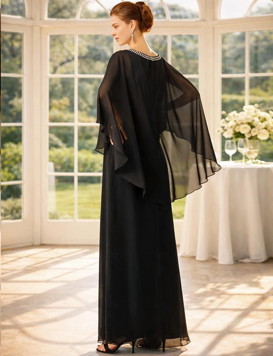 roselledress plus size chiffon evening dress jewel neck cape sleeve closed back floor‑length mother formal gown