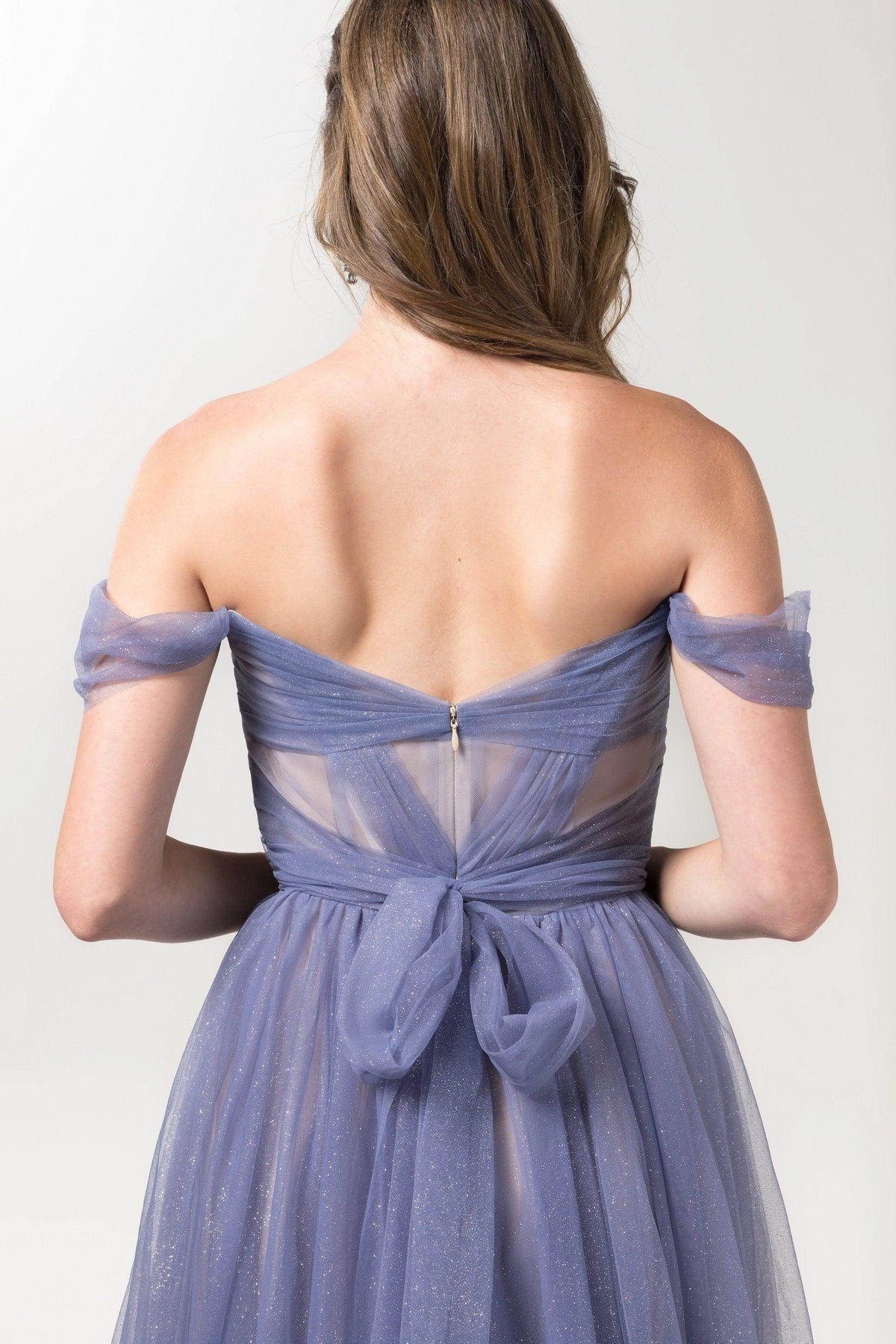 Plus Size Romantic A-Line Sweetheart Off Shoulder Bow Back Long Bridesmaid Dress