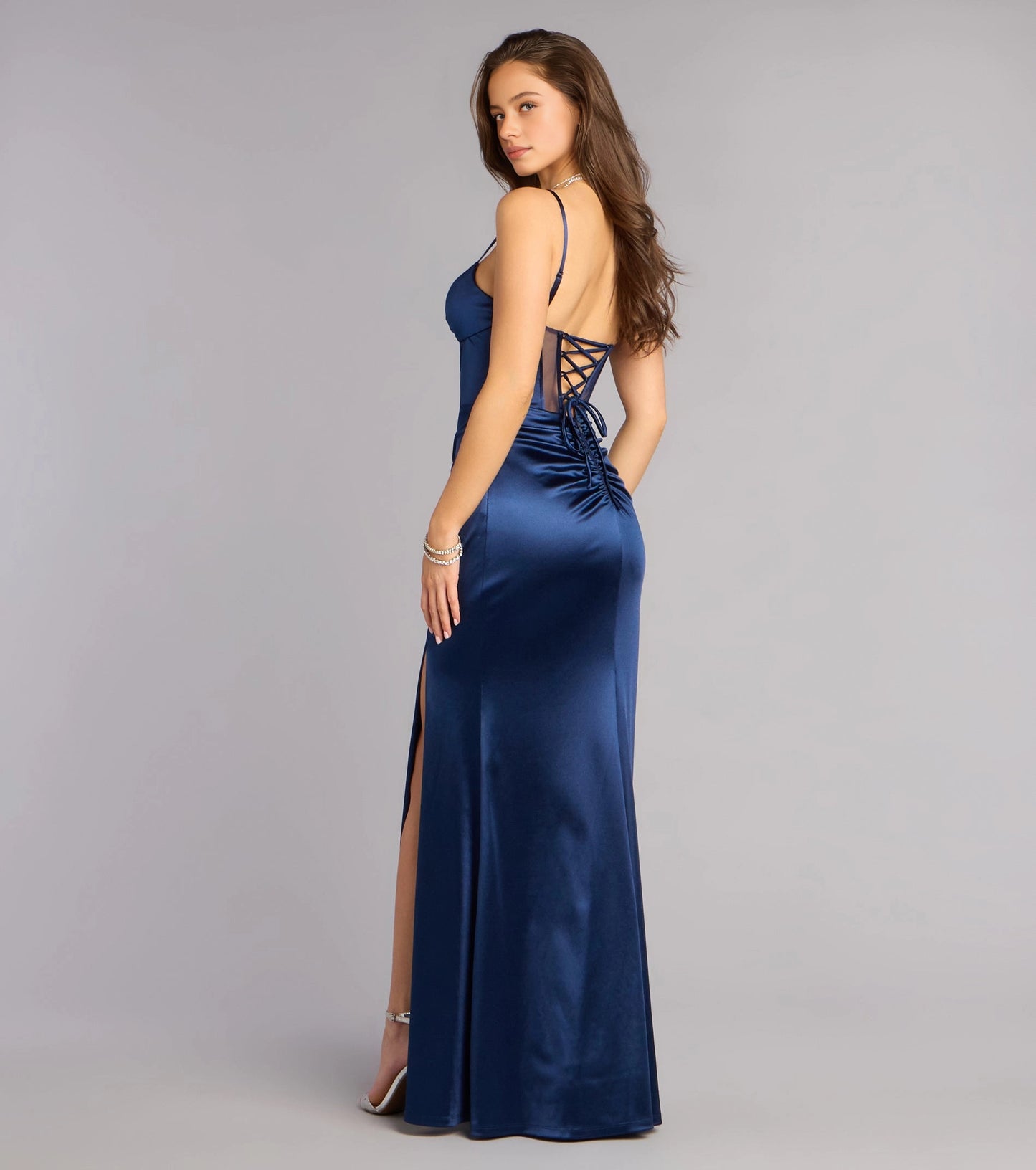 Black Mermaid V Neck Spaghetti Lace Up Back Maxi Prom Dress