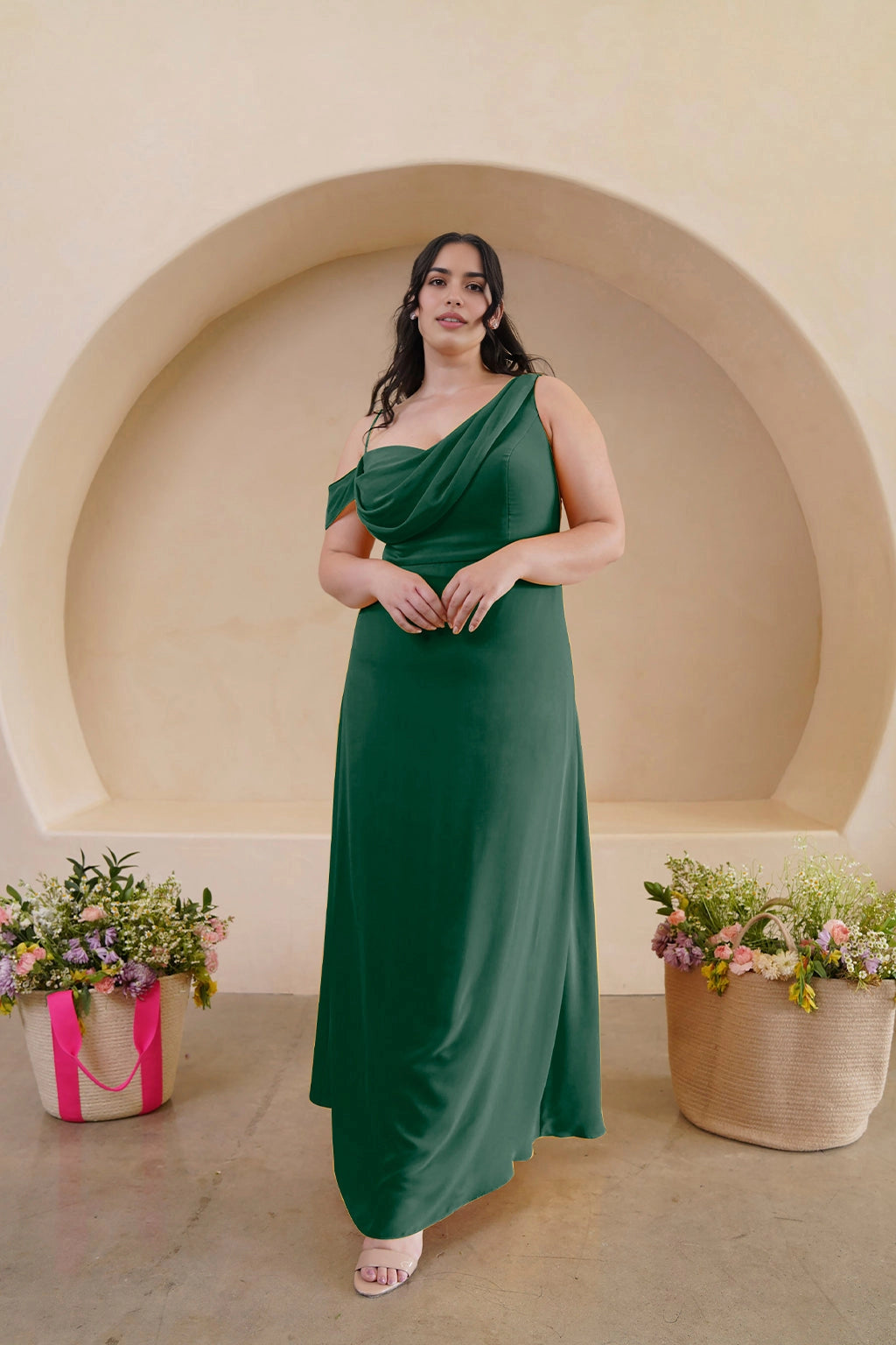 Elegant A-Line Draped One Shoulder Zipper Back Floor Length Bridesmaid Dress