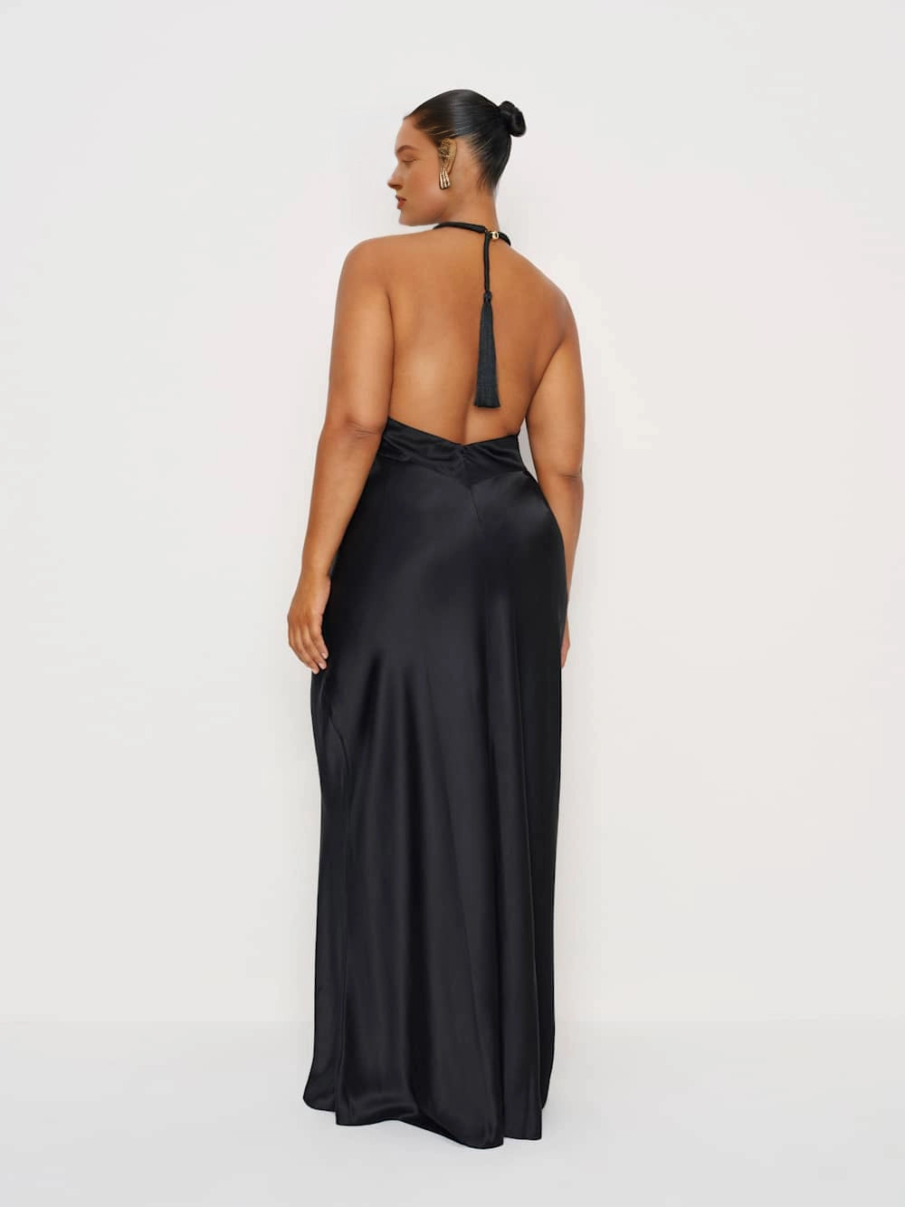 Roselledress Halter‑Neck Fringe‑Back Satin Mermaid Maxi Plus Size Wedding Guest Dress