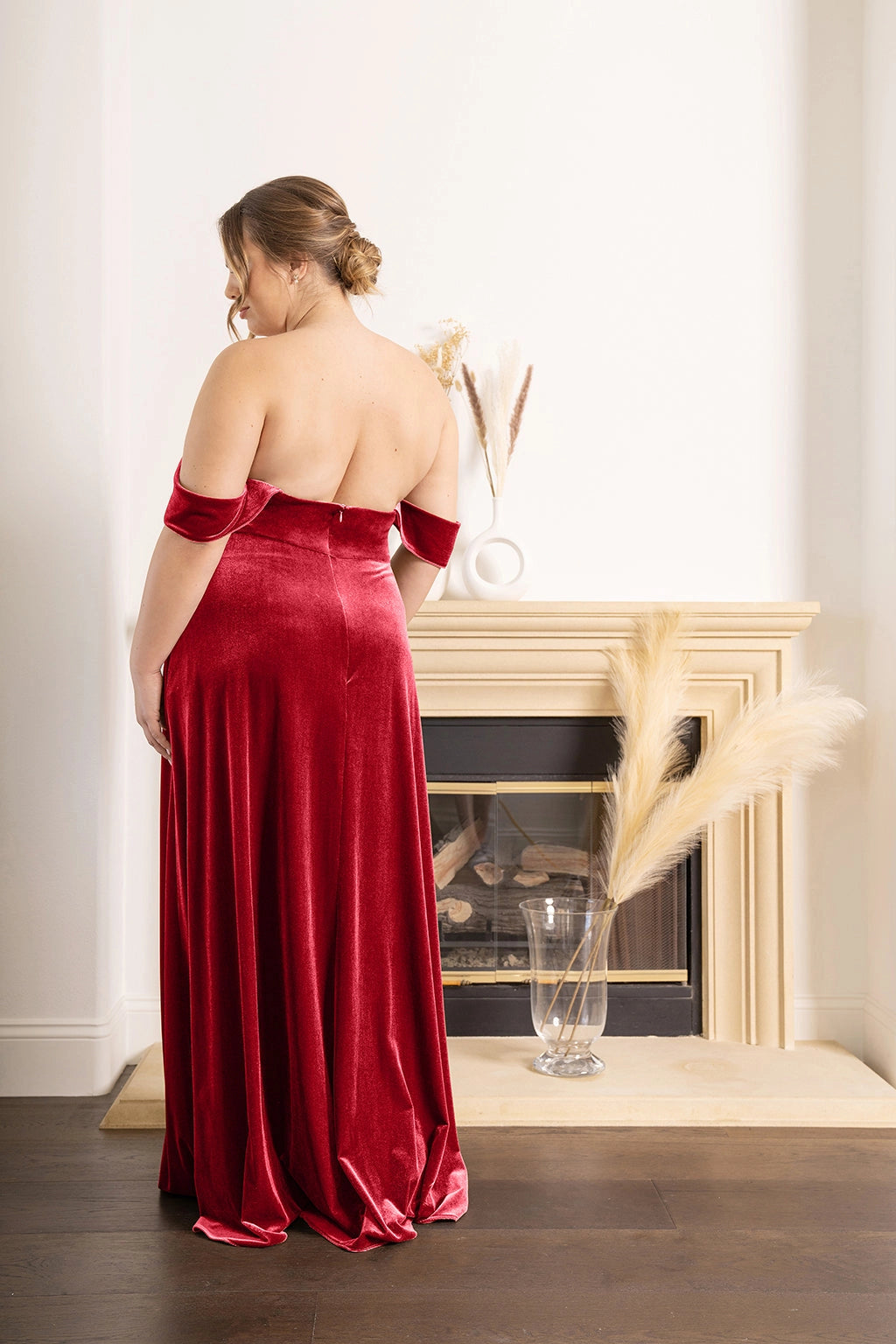 Elegant A-Line Straight Neck Off Shoulder Zipper Back Plus Size Bridesmaid Dress