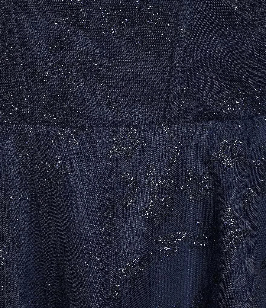 Chic Plus Size A-Line Sweetheart Bow-Strap Short Navy Glitter Tulle Homecoming Dress
