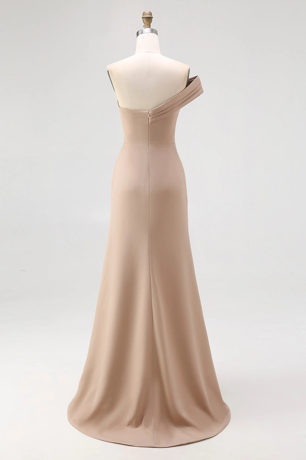 Elegant Plus Size Sheath Off-the-Shoulder Zip Back Long Champagne Evening Dress