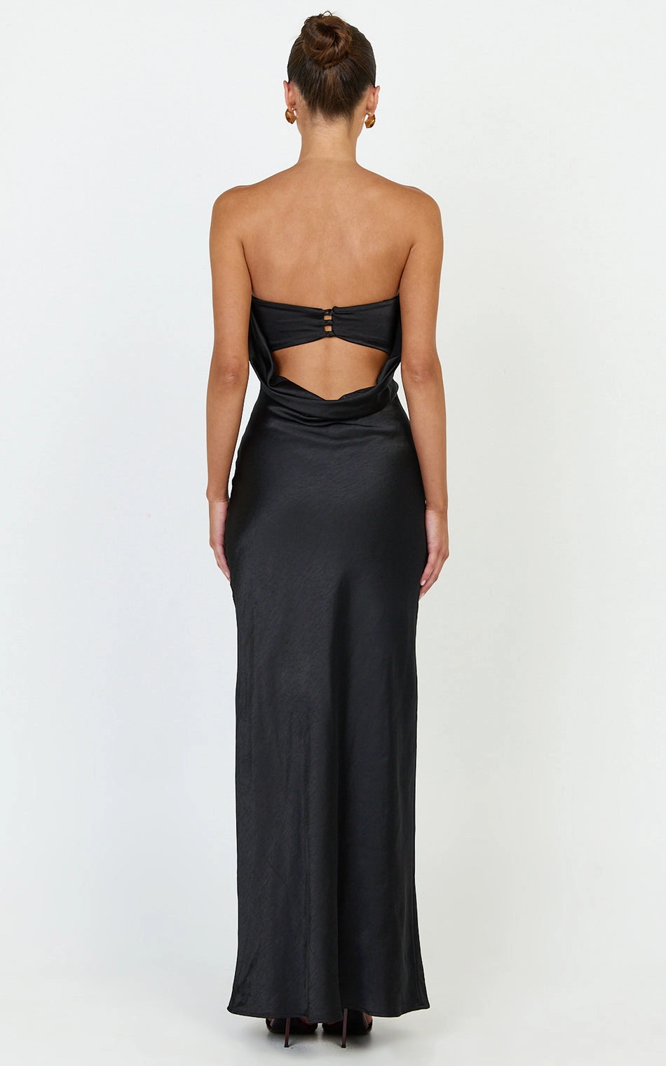 Strapless Cowl Back Button Detail Satin Bodycon Plus Size Wedding Guest Dress