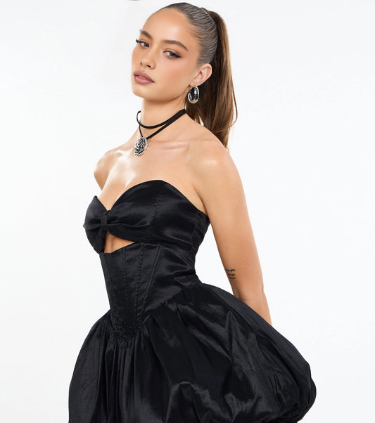 Glossy Bubble Strapless Sleeveless Lace Up Back Mini Prom Dress