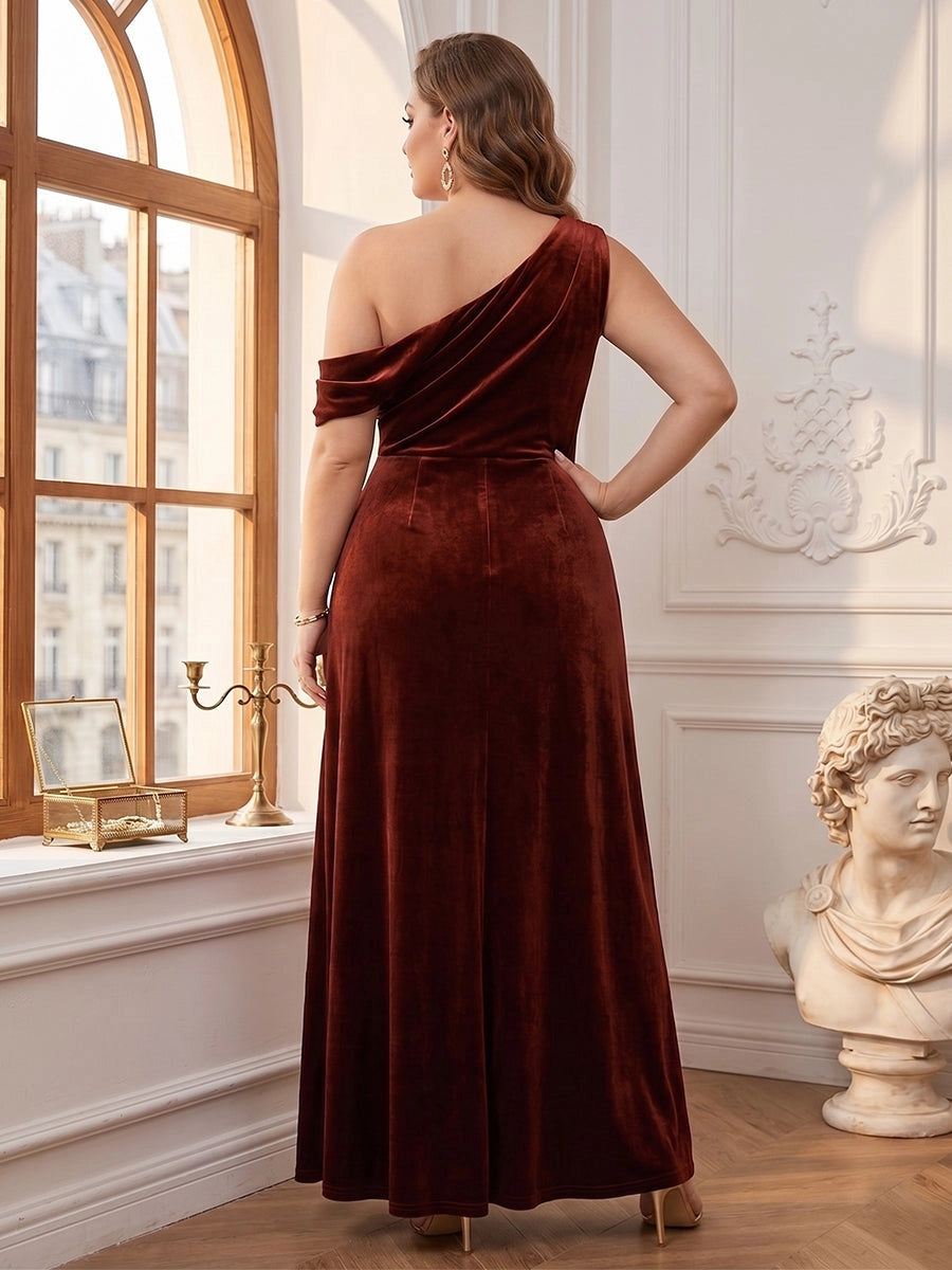 Roselledress velvet formal dress plus size asymmetric open back wedding guest floor length dress back view