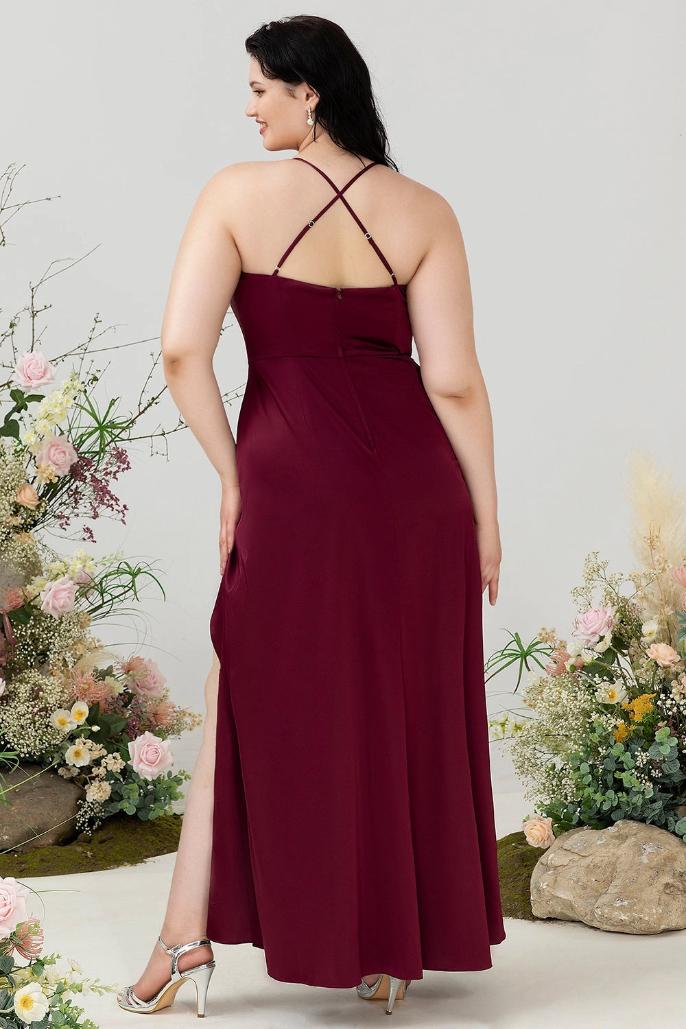 Elegant Sheath Cowl Neck Sleeveless Crisscross Back Plus Size Evening Dress