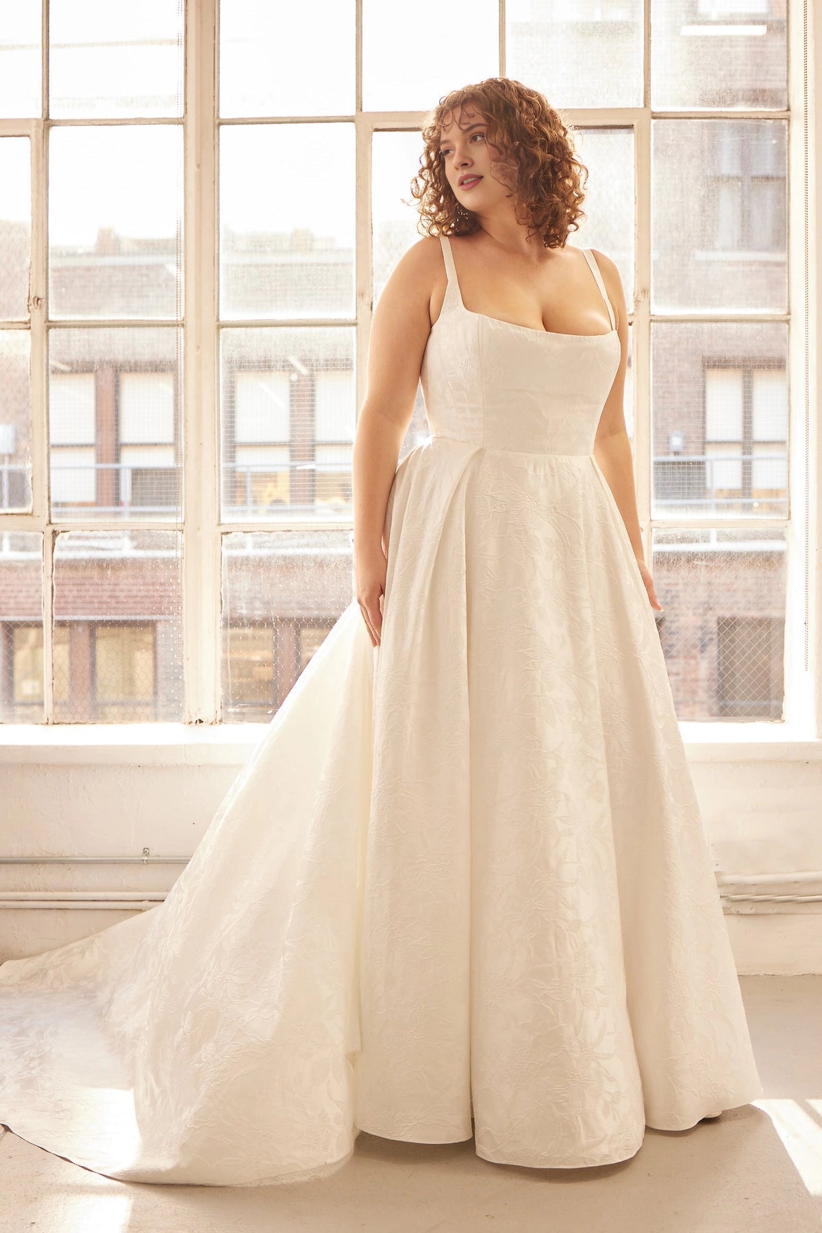 Romantic A-Line Square Neck Sleeveless Scoop Back Plus Size Wedding Dress