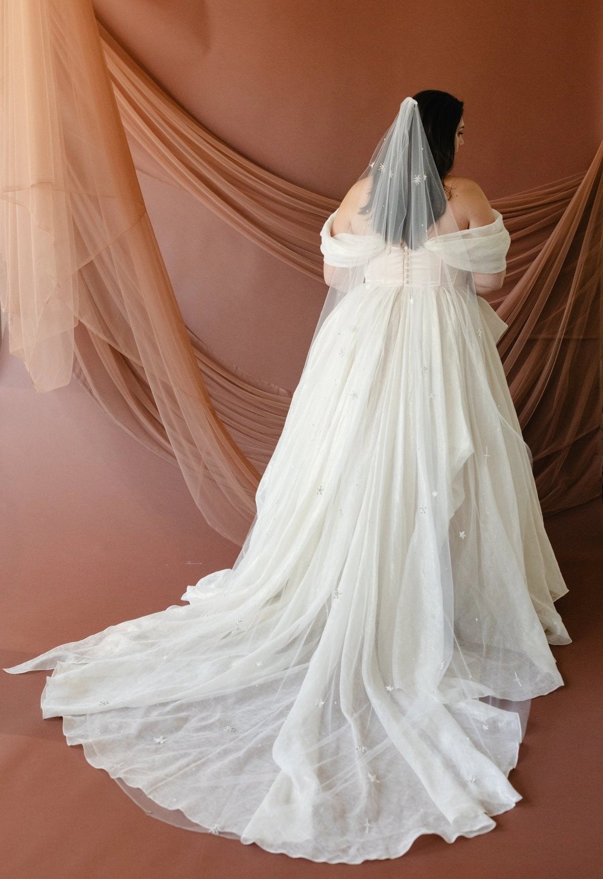 Romantic A-Line Sweetheart Off-Shoulder Button Back Plus Size Wedding Dress