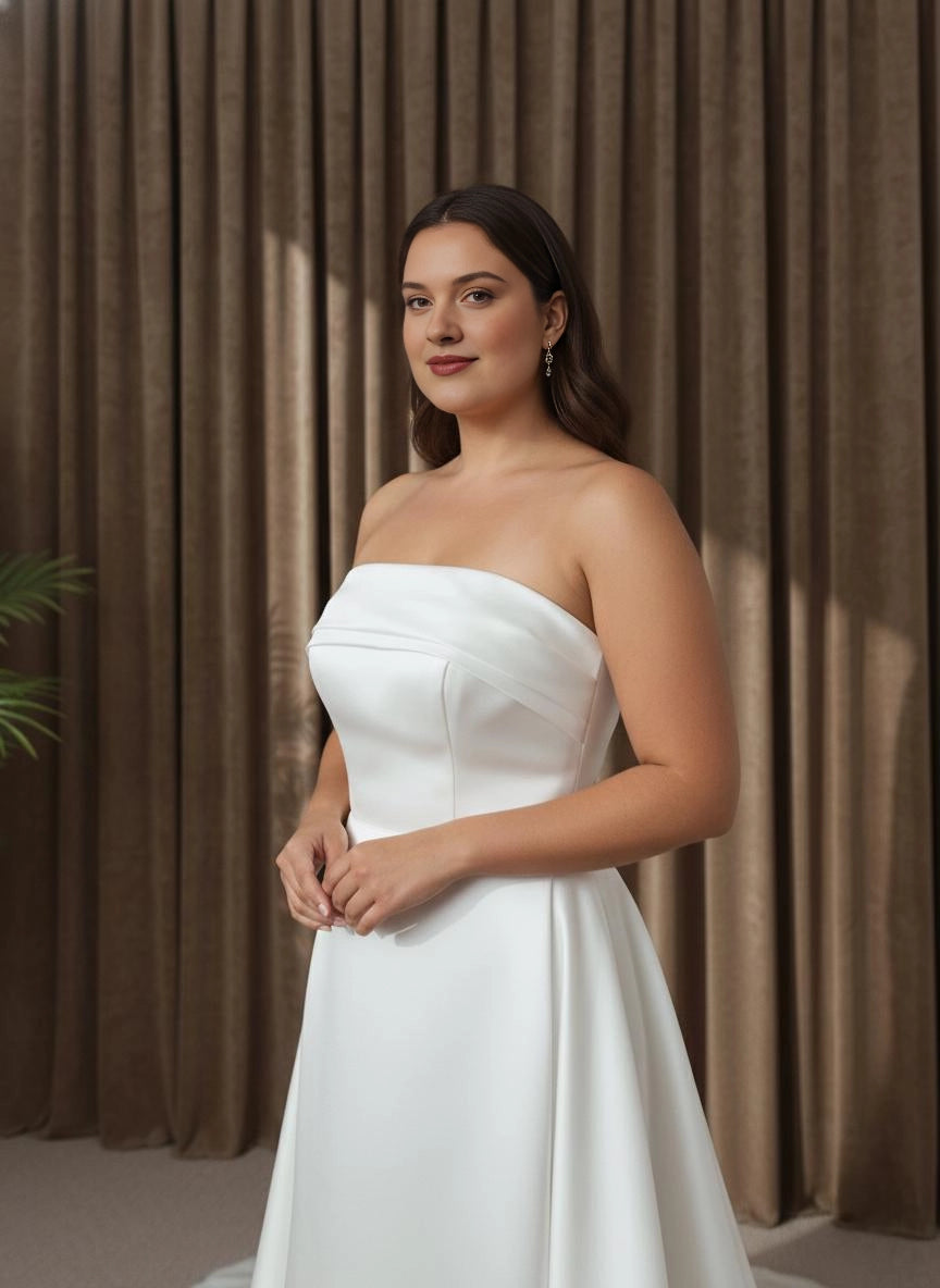 Elegant Sheath Straight Neck Strapless Lace-Up Back Plus Size Wedding Dress