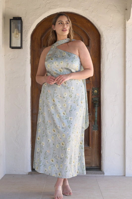 A-Line Jacquard One Shoulder Sleeveless Sash Back Plus Size Wedding Guest Dress