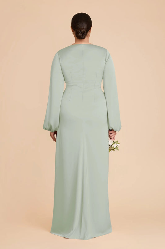 Elegant Plus Size A-Line V-Neck Bishop Sleeve Zipper Back Maxi Bridesmaid Dress