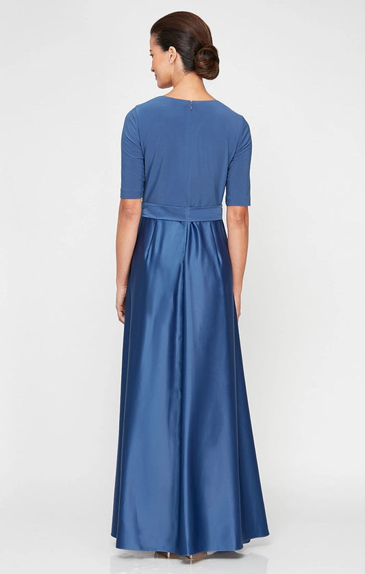 Modest A-Line V-Neck Elbow-Sleeve Closed-Back Floor-Length Mother of the Bride Dresses