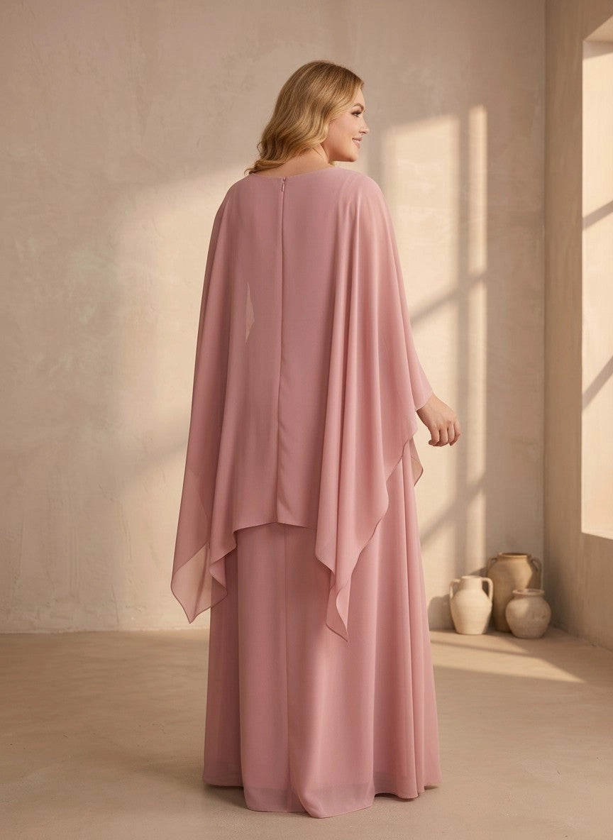 roselledress back zip‑up sheer cape overlay floor‑length curvy formal prom gown