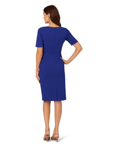 Elegant Sheath Asymmetrical Neck Elbow-Sleeve Closed-Back Knee-Length Mother of the Bride Dresses