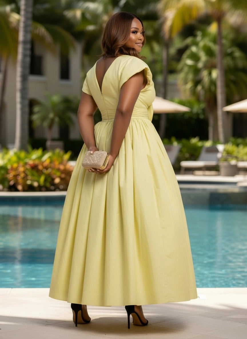 roselledress deep v‑back zipper‑up midi‑length curvy formal party gown