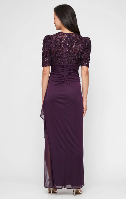 roselledress sheer illusion back purple chiffon maxi dress sequin embroidered short sleeve mother of the bride formal gown back view
