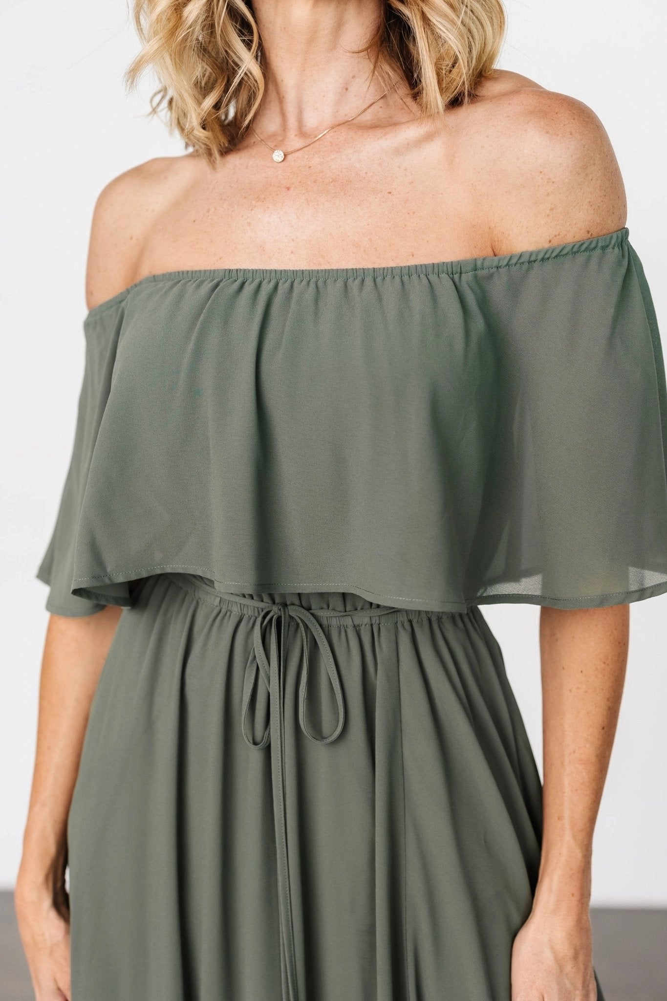 Flowy A-line Off-The-Shoulder Ruffle Sleeve Open-Back Mother Of Bride Dress