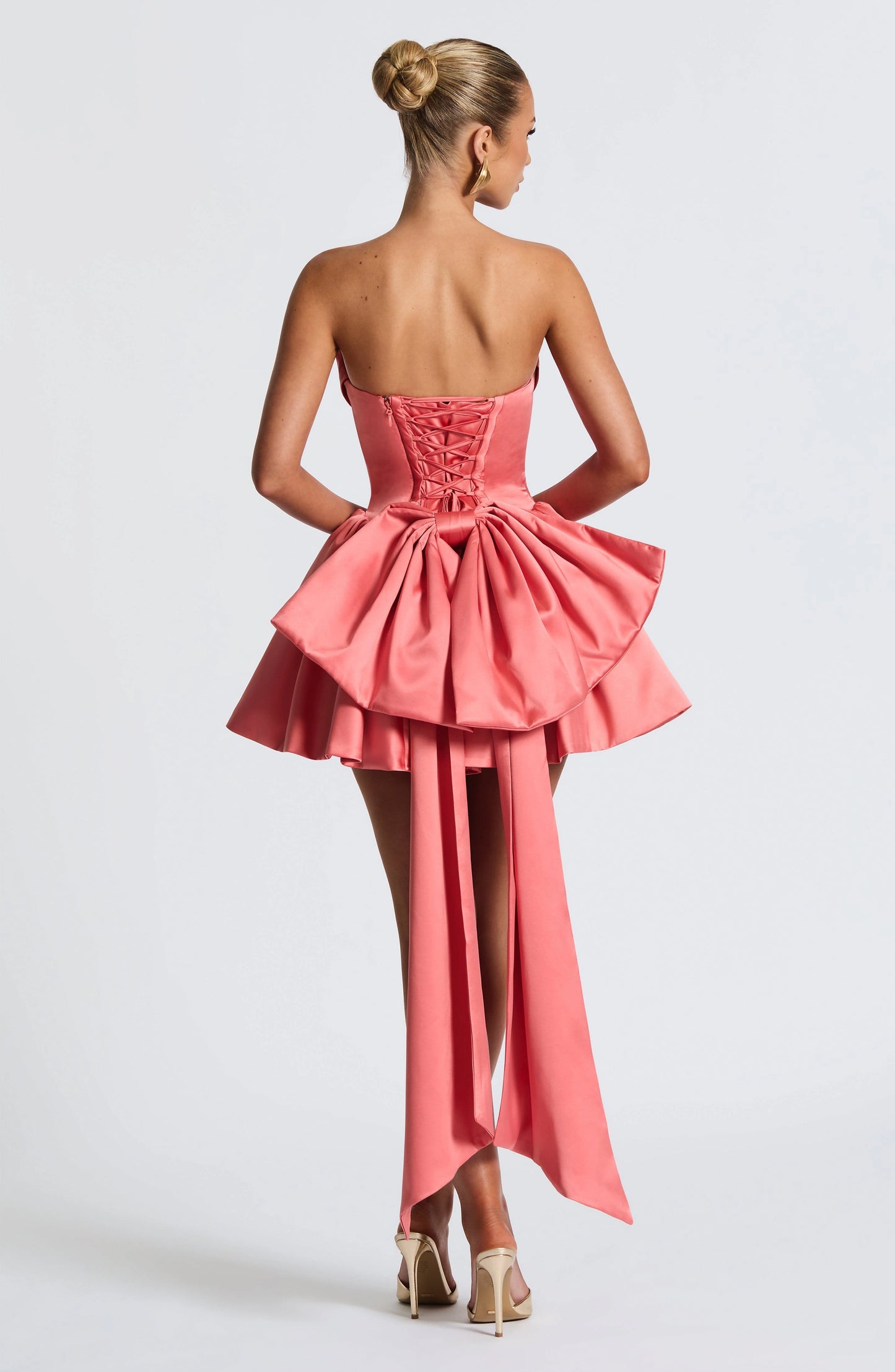 Satin A Line Strapless Sleeveless Lace Up Back Mini hocming dress