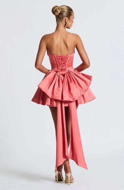 Satin A Line Strapless Sleeveless Lace Up Back Mini hocming dress
