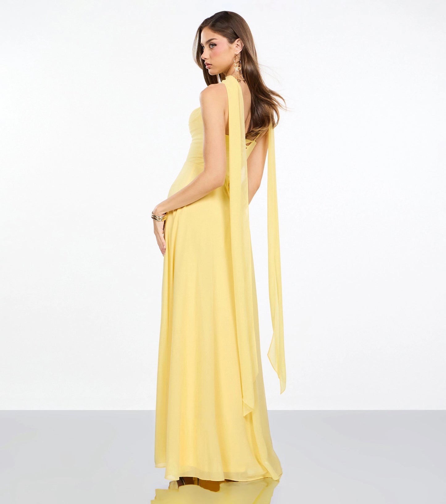 Plum Chiffon A-Line Cowl Sleeveless Lace Up Streamer Back Maxi  Prom Dress