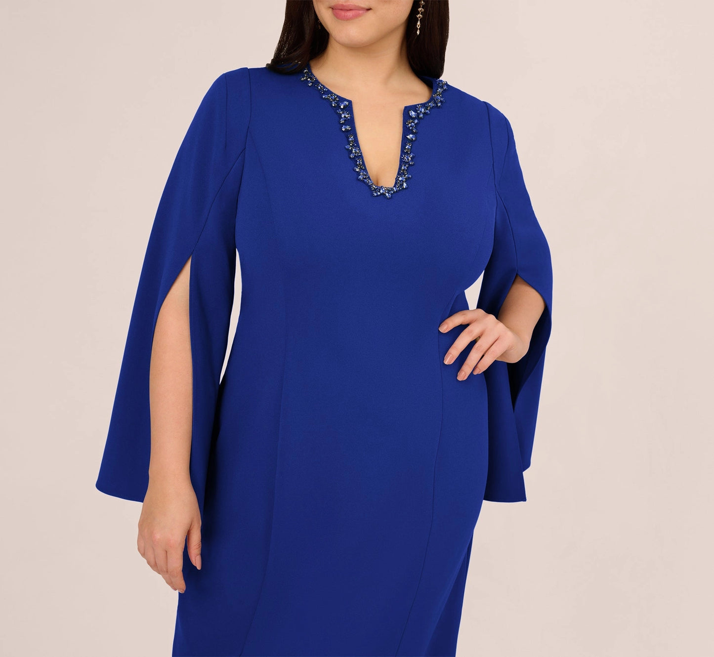 Regal Sheath V-Neck Cape-Sleeve Closed-Back Knee-Length Mother of the Bride Dresses