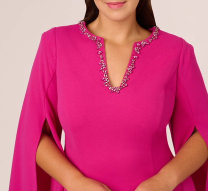 Vibrant Sheath V-Neck Cape-Sleeve Closed-Back Knee-Length Mother of the Bride Dresses