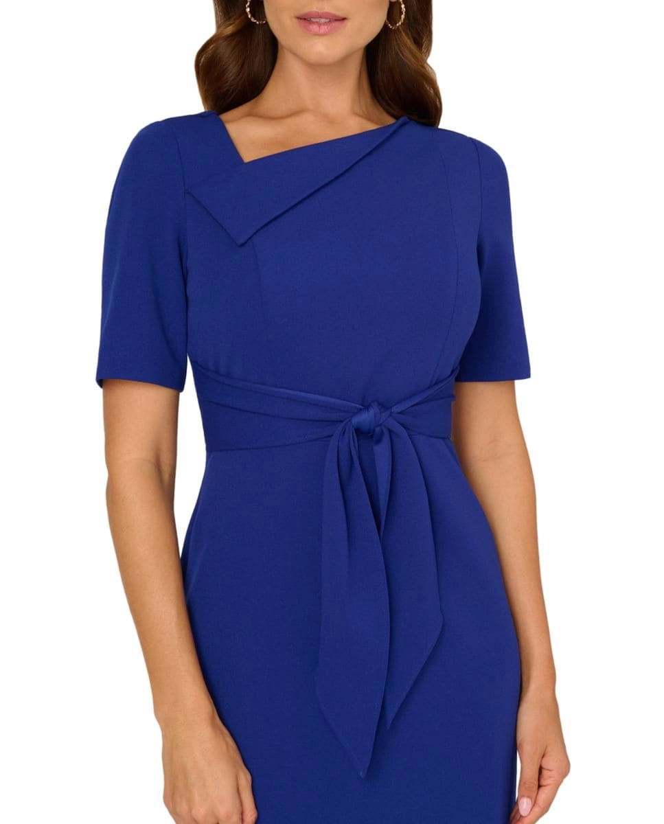 Elegant Sheath Asymmetrical Neck Elbow-Sleeve Closed-Back Knee-Length Mother of the Bride Dresses