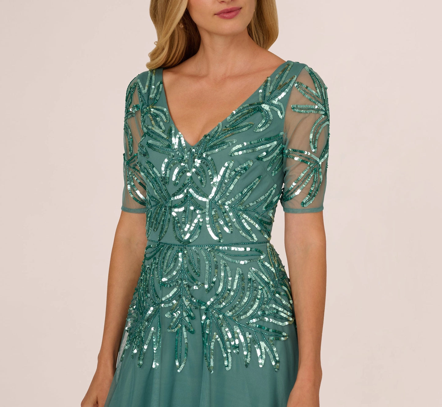 Elegant A-Line V-Neck Elbow-Sleeve V-Back Floor-Length Mother of the Bride Dresses