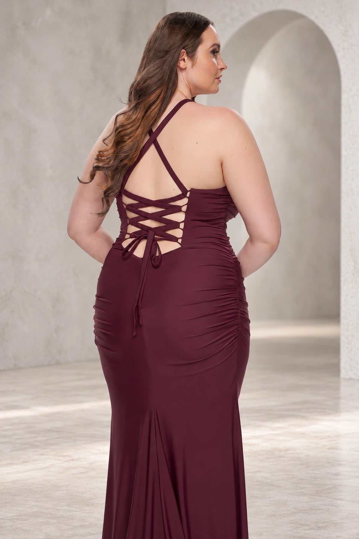 Plus Size Elegant Jersey Mermaid Square-Neck Sleeveless Lace-Up Back Floor-Length Evening Dress