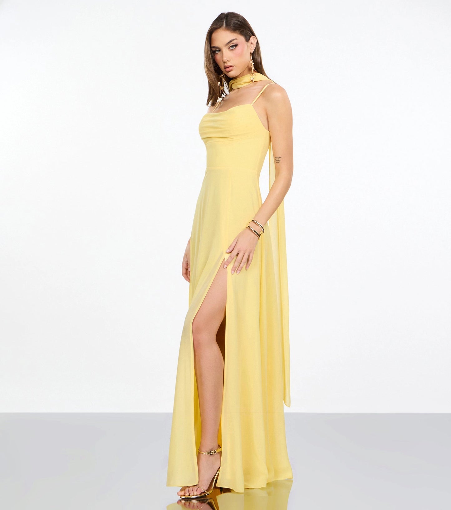 Plum Chiffon A-Line Cowl Sleeveless Lace Up Streamer Back Maxi  Prom Dress