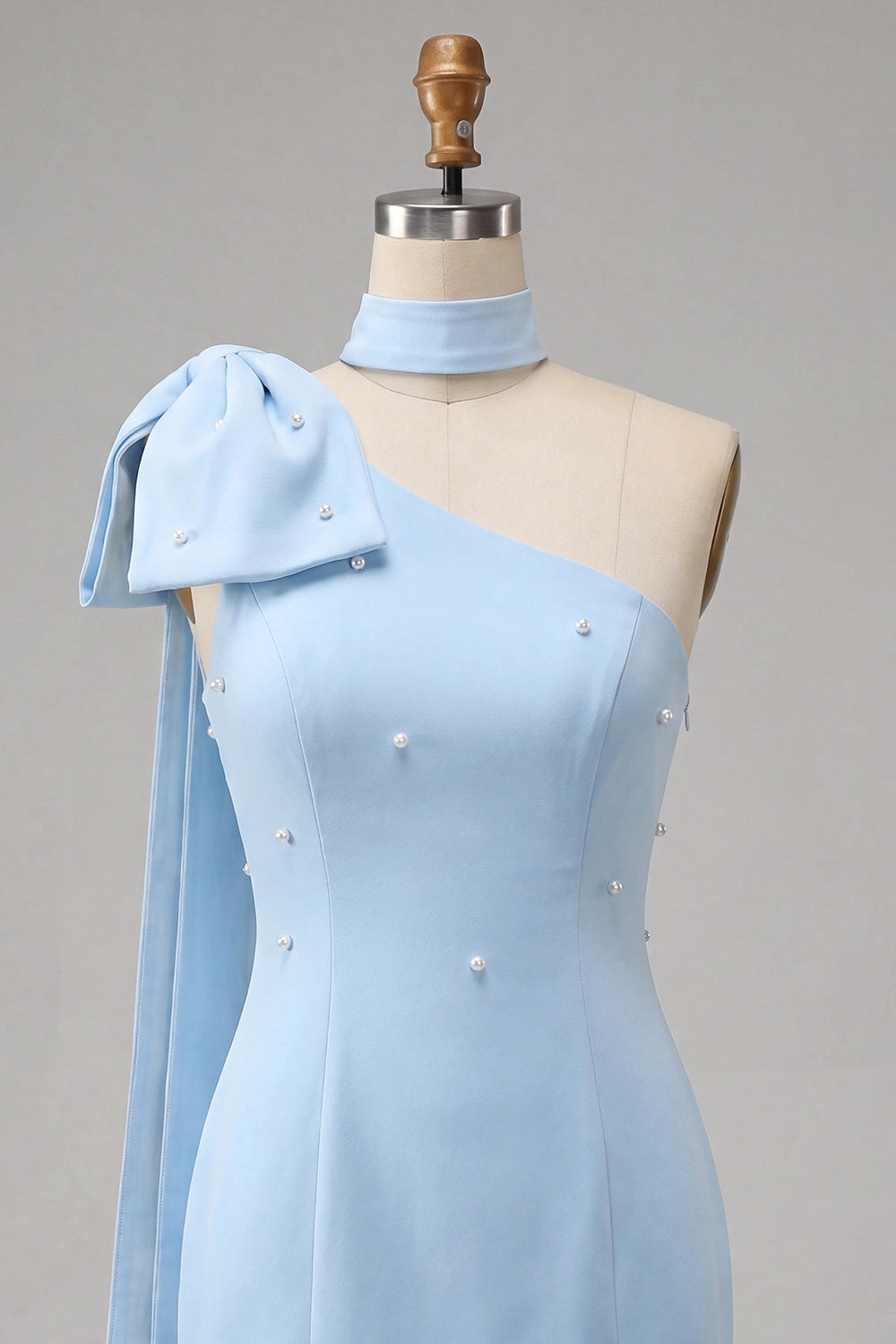 Light Blue Sheath One Shoulder Halter Plain Back Mini Homecoming Dress